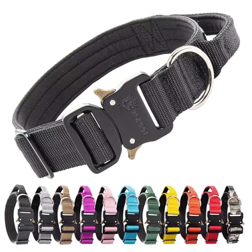 TSPRO Hundehalsband mit Griff, 3,3 cm Breit Taktisches Hundehalsband Verstellbares Dickes Hundehalsband mit Schnellverschluss-Metallschnalle, für Mittelgroße bis Große Hunde (Schwarz -M) von TSPRO