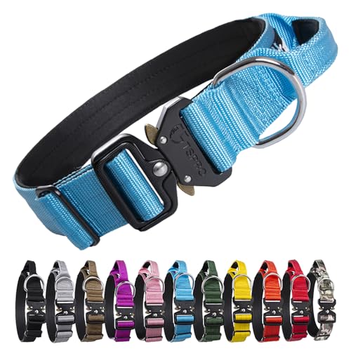 TSPRO Premium Hundehalsband mit Griff Dickes Verstellbares Hundehalsband Schwere Ausführung Schnellverschluss Metallschnalle Hundehalsband für Kleine oder Mittelgroße bis Extra Große Hunde (Blau -L) von TSPRO