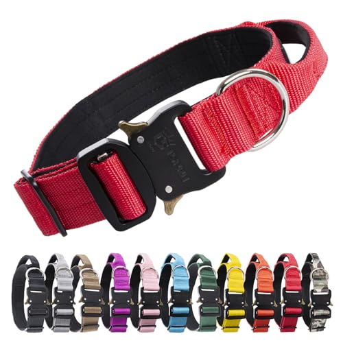 TSPRO Premium Hundehalsband mit Griff Dickes Verstellbares Taktisches Hundehalsband Schwere Ausführung Schnellverschluss Metallschnalle für Mittelgroße bis Große Hunde (Rot M) von TSPRO