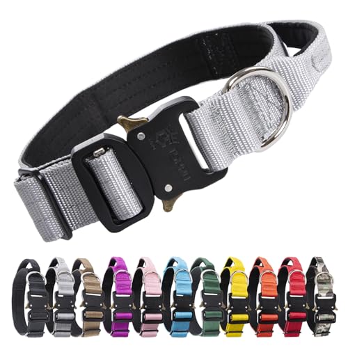 TSPRO Premium Hundehalsband mit Griff Dickes Verstellbares Hundehalsband Schwere Ausführung Schnellverschluss Metallschnalle Hundehalsband für Kleine, Mittelgroße bis Extra Große Hunde (Silber -M) von TSPRO