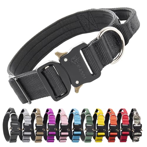 TSPRO Premium Hundehalsband mit Griff Dickes Verstellbares Taktisches Hundehalsband Schwere Ausführung Schnellverschluss Metallschnalle für Mittelgroße bis Große Hunde (Schwarz M) von TSPRO