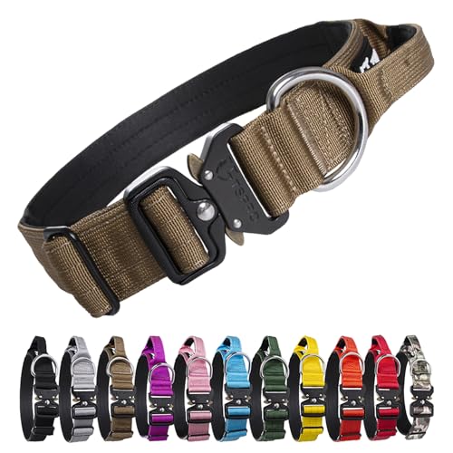 TSPRO Premium Hundehalsband mit Griff Dickes Verstellbares Taktisches Hundehalsband Schwere Ausführung Schnellverschluss Metallschnalle für Mittelgroße bis Große Hunde (Khaki L) von TSPRO