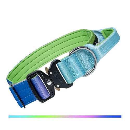 TSPRO Premium Hundehalsband mit Griff Verlauf Dickes Verstellbares Taktisches Hundehalsband Schwere Ausführung Schnellverschluss Metallschnalle für Mittelgroße bis Große Hunde (Regenbogen L) von TSPRO