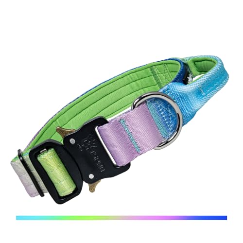 TSPRO Premium Hundehalsband mit Griff Verlauf Dickes Verstellbares Taktisches Hundehalsband Schwere Ausführung Schnellverschluss Metallschnalle für Mittelgroße bis Große Hunde (Regenbogen M) von TSPRO