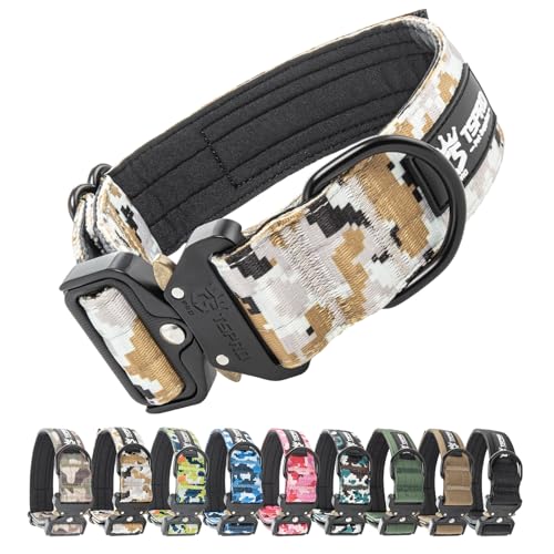 TSPRO Premium Hundehalsband mit Patch Dickes Verstellbares Taktisches Hundehalsband Schwere Ausführung Schnellverschluss Metallschnalle für Mittelgroße bis Große Hunde (Camo Khaki M) von TSPRO