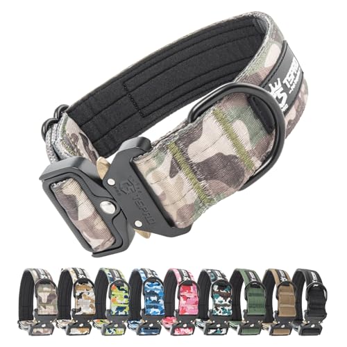 TSPRO Premium Hundehalsband mit Leuchtendem Patch Dickes Hunde Halsband, Verstellbar, mit Robustem Schnellverschluss-Metallschnalle - Geeignet für Kleine, Mittlere und Große Hunde (Militärgrün -L) von TSPRO