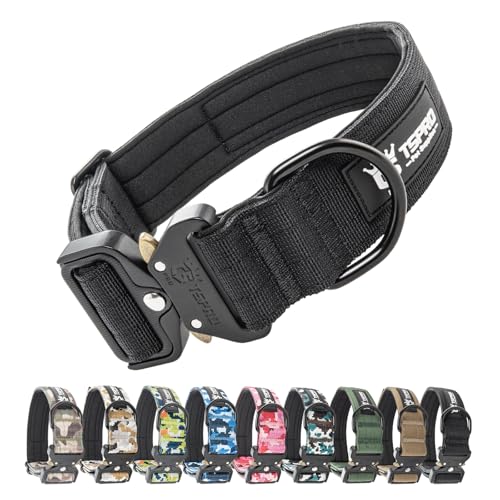 TSPRO Tactical Dog Collar Military Strong Metal Buckle Dog Collar Adjustable Training Dog Collar with Flag Patch, Medium, schwarz von TSPRO