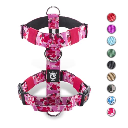 TSPRO Taktisches Hundegeschirr mit Griff, Schnellverschluss-Metallverschluss Schwerlast Hund Geschirr für 20-36 kg Große Starke Rassen (Camo Rosa -M) von TSPRO