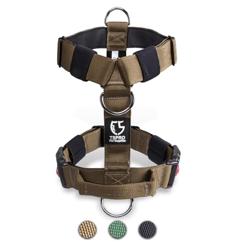 TSPRO Taktisches Hundegeschirr mit Griff, Schnellverschluss-Metallverschluss Schwerlast Hund Geschirr für 20-36 kg Große Starke Rassen (Khaki -M) von TSPRO