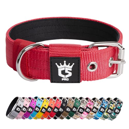 TSPRO Taktisches Hundehalsband, 3.3 cm breit, Militärqualität, starkes Hundehalsband, dickes Hundehalsband, robuste Metallschnalle, Hundehalsband Rot-S(Red-S) von TSPRO