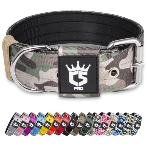 TSPRO Taktisches Hundehalsband, 3.8 cm breit, Militärqualität, starkes Hundehalsband, dickes Hundehalsband, robuste Metallschnalle, Hundehalsband Militärgrün-M(Military Green-M) von TSPRO