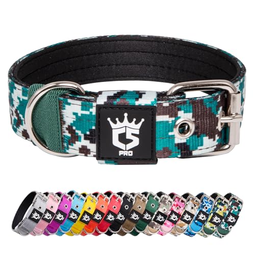 TSPRO Taktisches Hundehalsband Starkes Hundehalsband 3.3 cm Breit Dickes Hundehalsband mit Robuste Metallschnalle Halsband Hund für 32-40 cm Hals Hunde (Camo Cyan S) von TSPRO