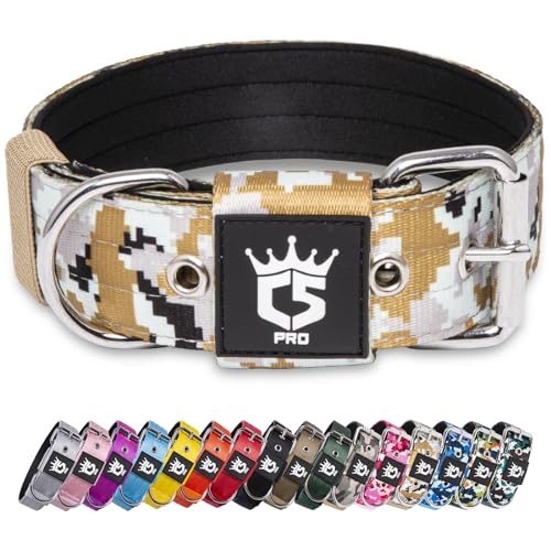 TSPRO Taktisches Hundehalsband 3,8 cm breit Hundehalsband Militärstandard Starkes Hundehalsband Dickes Hundehalsband Hundehalsband mit Stabiler Metallschnalle (Camo Khaki-M) von TSPRO