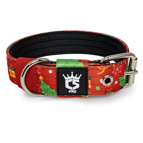 TSPRO Taktisches Hundehalsband Starkes Hundehalsband 3.3 cm Breit Dickes Hundehalsband mit Robuste Metallschnalle Halsband Hund für 32-40 cm Hals Hunde (Weihnachtsrot S) von TSPRO