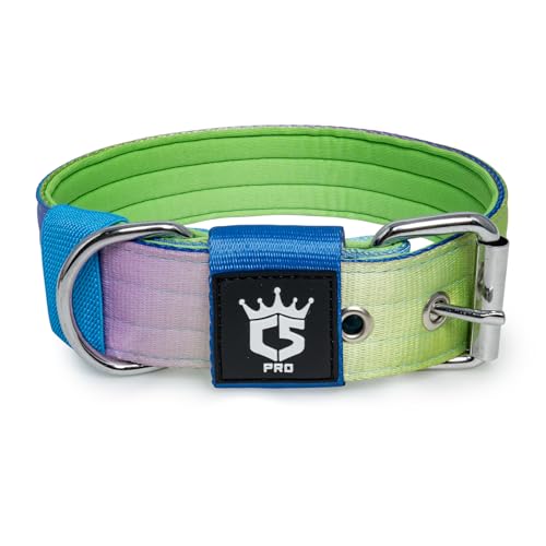 TSPRO Taktisches Hundehalsband Starkes Hundehalsband 3.8 cm Breit Dickes Hundehalsband mit Robuste Metallschnalle Halsband Hund Fit 52-60 cm Hals Hunde (Regenbogen -L) von TSPRO