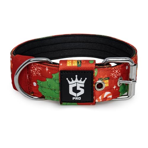 TSPRO Taktisches Hundehalsband Starkes Hundehalsband 3.8 cm Breit Dickes Hundehalsband mit Robuste Metallschnalle Halsband Hund für 48-55 cm Hals Hunde (Weihnachtsrot L) von TSPRO