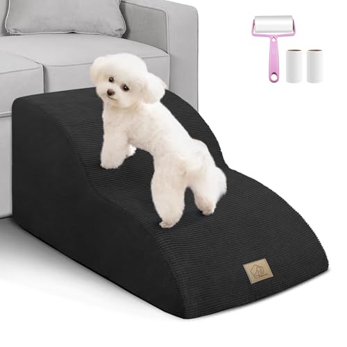 Hundetreppe für Couch, Sofa, 2 Ebenen, 30D-Schaumstoff, hohe Dichte, Haustier-Klettertreppe für kleine alte Gelenkverletzungen, Fusselrollen-Set, 73 cm lang, 73 cm, Schwarz von TSYPAIRS