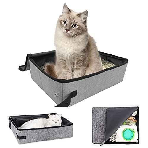 Faltbare Katzentoilette, Katzentoilette Tragbar, wasserdichte Katzentoilette, Katzen Katzenklo, Reisekatze Katzentoilette, für Outdoor Reisen mit Haustieren, 40 * 30 cm, mit Deckel, Grau von TTBDDM