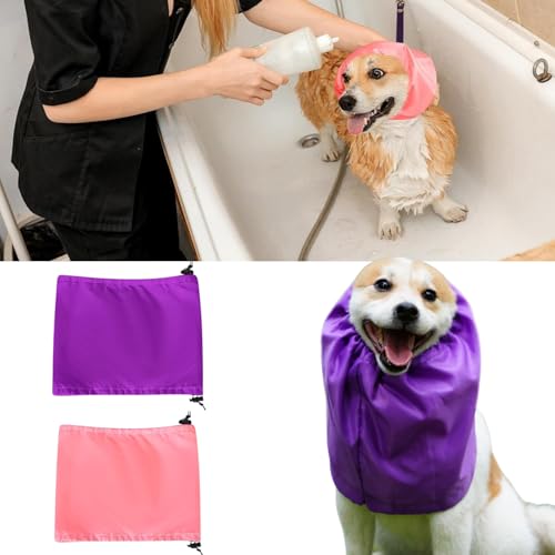 2 x Haustier-Duschhauben aus Kunststoff mit verstellbarem Riemen zum Baden von Hunden, Ohrenschutz für Welpen, Kätzchen, kleine Haustiere, Bad, Dusche, Regen, Wasser von TTMIMIK