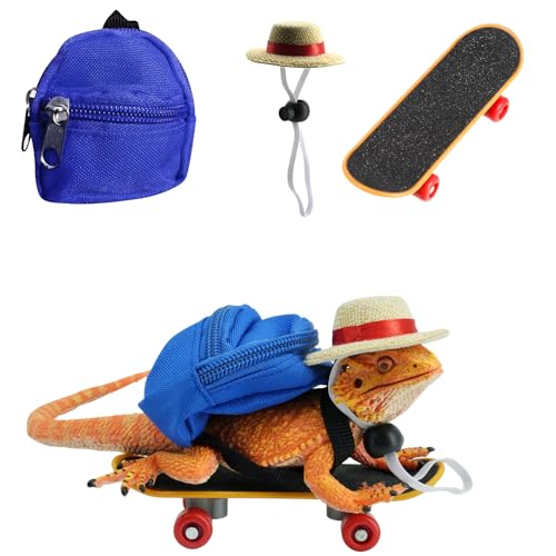 TTMIMIK Bartagamen-Zubehör, Spielzeug, Eidechsen-Rucksack, verstellbarer Hut und Mini-Skateboard, passend für Eidechsen, Bartagamen, Hamster, Papageien, kleine Schildkröten, Reptilien, kleine Tiere, 3 von TTMIMIK