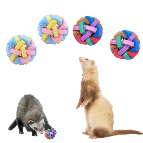 TTMIMIK Frettchen-Spielzeug, Bälle, Gummi-Kauspielzeug mit integrierter Glocke, hilft bei Trennung, Angst und Langeweile, Schleifen, Wackelball, interaktives Klangspielzeug für Innenbereich, von TTMIMIK