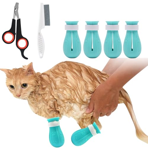 TTMIMIK Verstellbare Silikon-Stiefel für Katzen, kratzfeste Stiefel mit Nagelknipser und Kamm zum Baden und Pflegen, Fußabdeckung für Zuhause, Haustier, Hund, Frettchen, Kaninchen, Meerschweinchen, von TTMIMIK