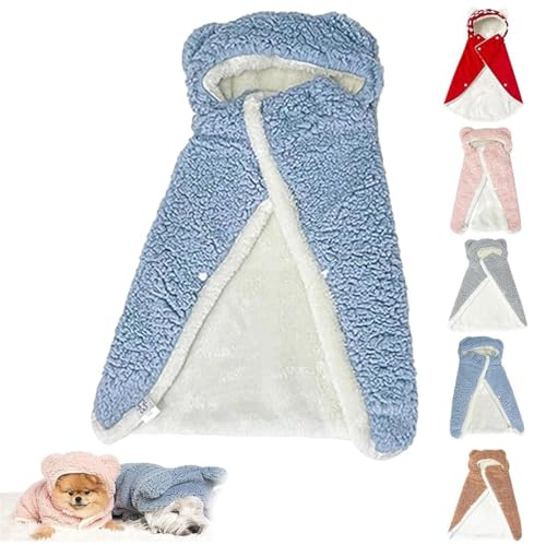 Pet Cape Blanket,Furry Dog Cape Blanket,Dogs Cold Weather Coat Wraps with Hood for Small Medium Dogs (Blue, L) von TTREWU