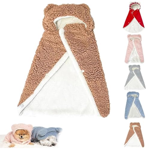 Pet Cape Blanket,Furry Dog Cape Blanket,Dogs Cold Weather Coat Wraps with Hood for Small Medium Dogs (Brown, L) von TTREWU