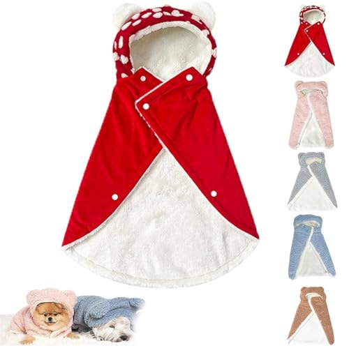 Pet Cape Blanket,Furry Dog Cape Blanket,Dogs Cold Weather Coat Wraps with Hood for Small Medium Dogs (Red, L) von TTREWU