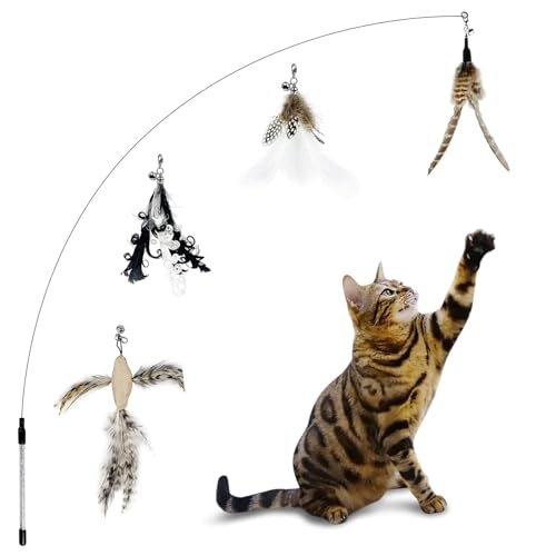 TTcat Katzenstab-Spielzeug, interaktives Vogel-Katzenspielzeug-Set, 89,9 cm, flexibler Stahldraht und 4 Katzenfeder-Nachfüllungen, Katzenspielzeug, Katzenstab-Spielzeug für Indoor-Katzen und Kätzchen von TTcat