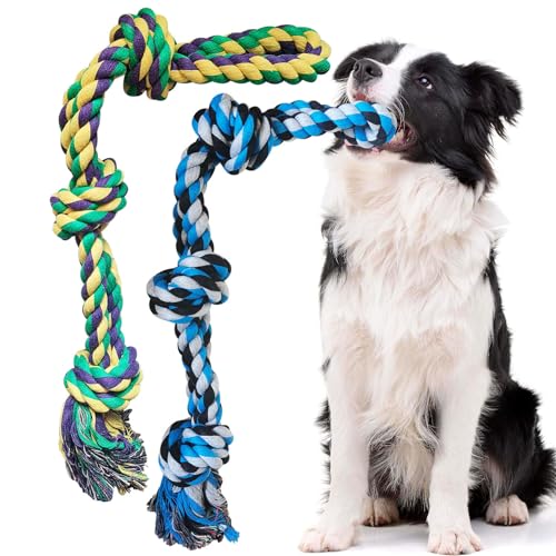 TUAHOO Kauspielzeug für große Hunde Aggressiven Kauen - Set mit 2 Hundespielzeug Seil unzerstörbare für mittlerer und großer Rassen - 100% Baumwolle-Robustes Seil - zum Kauen und Tauziehen von TUAHOO