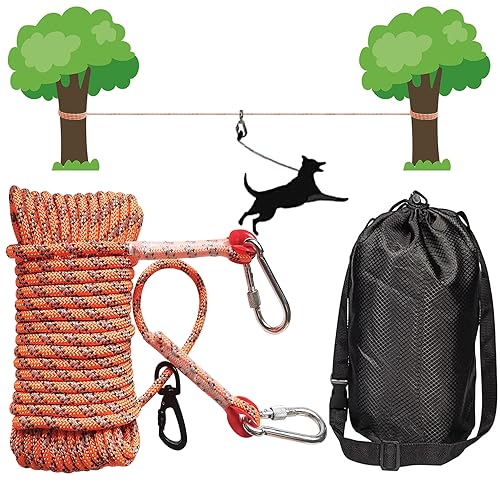 TUAHOO 15m Tie Out Leinen Hofleine für Hunde, Tie Out Cables Trolley Läufer Kabel für mittlere bis große Hunde bis 136 kg, Hundeleine für den Hof und Camping (Orange) von TUAHOO