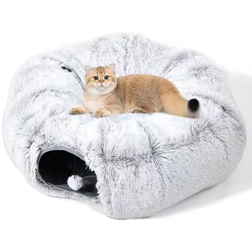 TUAHOO Plüsch Katzentunnel mit Schlafplatz, Katzenbett Flauschig für Indoor Katzen, Donut Katzentunnel XXL Große Katzen, Katzenspielzeug für Kätzchen, Welpen, Kaninchen, kleine Hunde, Frettchen von TUAHOO