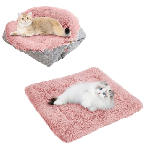 TUAKIMCE Katzenbetten für mittelgroße Katzen und Hunde Funktion 2 in 1 Plüsch Weiche Decke und Katzenbetten für Indoor Katzen Warme Flauschige Haustiermatte Welpenbett Kätzchen Bett Waschbar (Pink) von TUAKIMCE