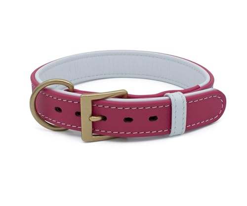 TUBERK Handgefertigtes Premium-Hundehalsband, Leder, massives Messing, Größe XXL: 3 cm breit für 50,8 - 58,4 cm Halsumfang, Fuchsia von TUBERK