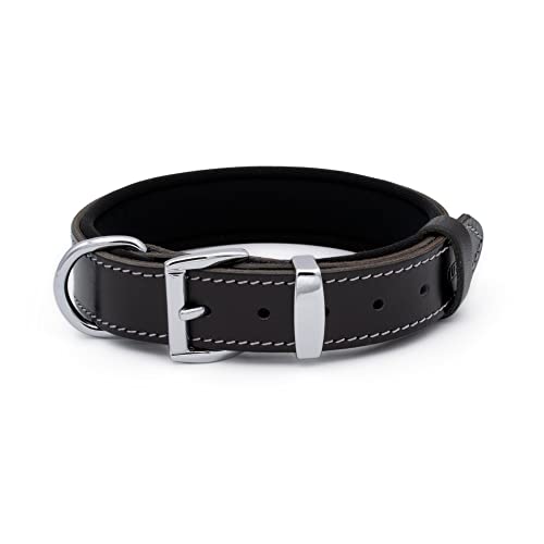 TUBERK Hundehalsband aus pflanzlich gegerbtem Leder für große Hunde – robustes und luxuriöses Design Hundehalsbänder (S: 3 cm breit für 41,9 cm - 49,5 cm Halsumfang, schwarz) von TUBERK