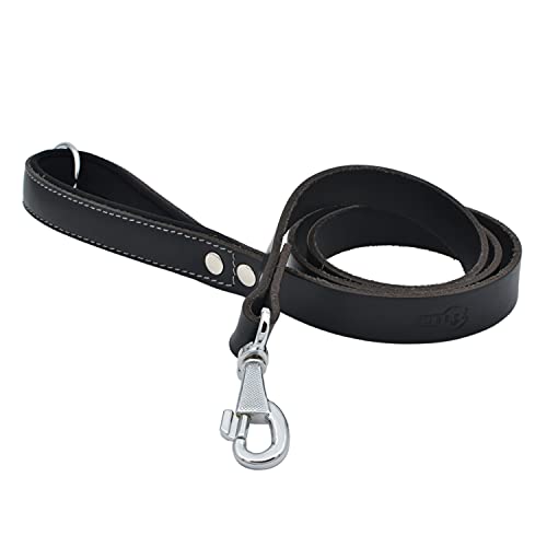 TUBERK Hundeleine aus Leder - Robuste Hundeleine für mittlere und große Hunde - Echtes pflanzlich gegerbtes Leder - weich gepolsterter Griff - L - 1,2m x 2,5cm, Schwarz von TUBERK