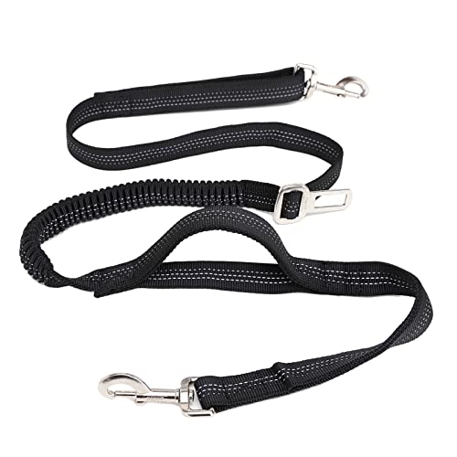 TUDEQU Hand Free Dog Leash with Waist Bag and Car Seat Belt Buckle (766-Black Leash) von TUDEQU