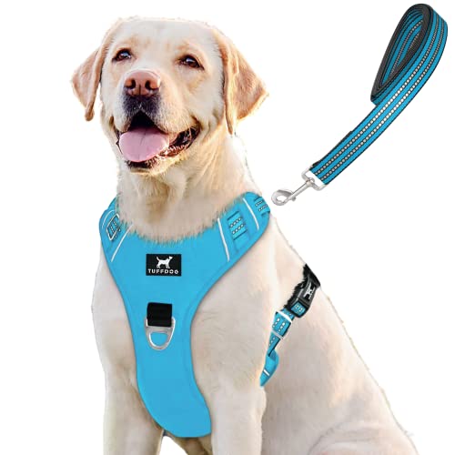 TUFFDOG Easy-Fit Hundegeschirr Hund – Schnellverschluss Nackenclip, Premium Gepolstertes Reflektierendes No Pull Geschirr mit Kontrollgriff, Verstellbare Step-In Hundeweste Plus Gratis Passende Leine (XL, Himmelblau) von TUFFDOG