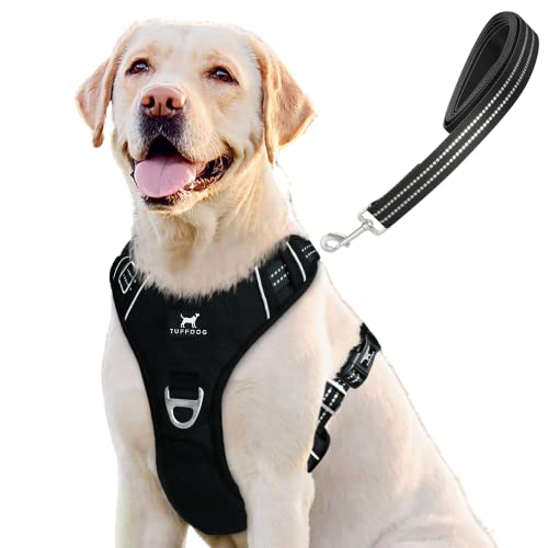 TUFFDOG Easy-Fit-Hundegeschirr – Schnellverschluss-Halsclip, gepolstert, reflektierend, kein Ziehen, verstellbare Step-In-Hundeweste plus passende Leine (XL, Raven Black) von TUFFDOG