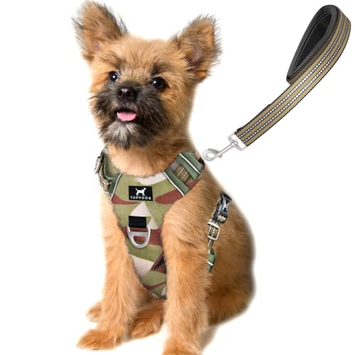 TUFFDOG Easy-Fit-Hundegeschirr – Schnellverschluss-Halsclip, gepolstert, reflektierend, kein Ziehen, verstellbare Step-In-Hundeweste plus passende Leine (klein, Dschungel-Camo) von TUFFDOG