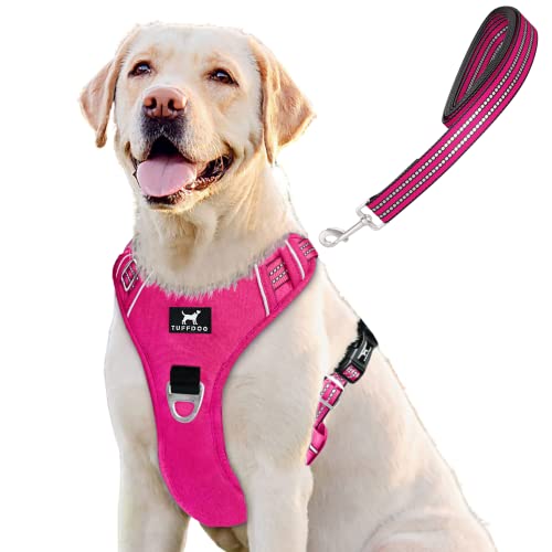 TUFFDOG Easy-Fit Hundegeschirr für große Hunde, schnell zu öffnender Nackenclip, hochwertig, gepolstert, reflektierend, kein Ziehen, mit Kontrollgriff, verstellbare Hundeweste zum Hineinsteigen, plus von TUFFDOG