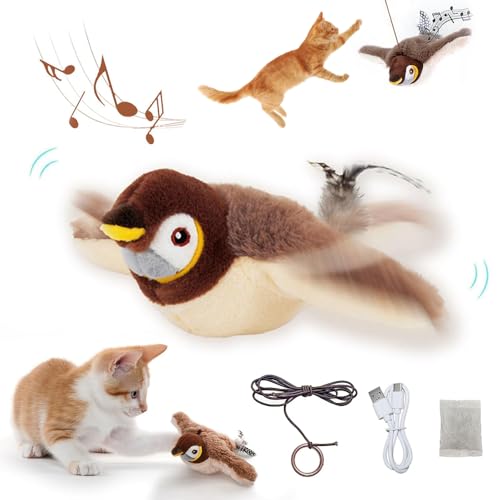 Katzenspielzeug Vogel Fliegt Elektrisch, Interaktives Katzenspielzeug Vogel mit Katzenminze, Katzenspielzeug Selbstbeschäftigung Vogel, Fliegender Vogel Spielzeug für Katzen, Flying Bird Cat Toy von TUIBEIDAMAI