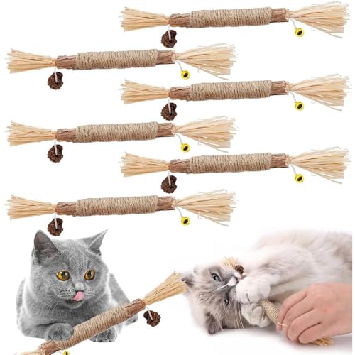 TUIBEIDAMAI Matatabi Katzensticks,Katzensticks Zur Zahnreinigung,Kausticks Set,Katzenminze Spielzeug,Katzenminze Sticks Zum Schleifen von Zähnen,Für ​Katze Zu Spielen, Beißen, Kauen (6 Stück) von TUIBEIDAMAI