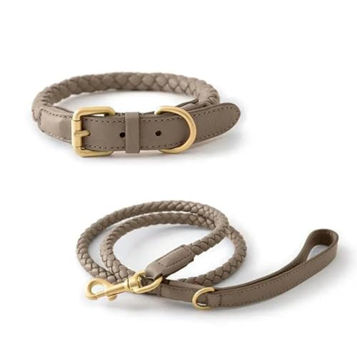 TUITA Set aus Leder-Hundehalsband und Leine, verstellbares PU-Hundehalsband, weiche und langlebige geflochtene Leine für Hunde von TUITA