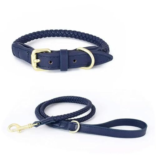 TUITA Set aus Leder-Hundehalsband und Leine, verstellbares PU-Hundehalsband, weiche und langlebige geflochtene Leine für Hunde von TUITA