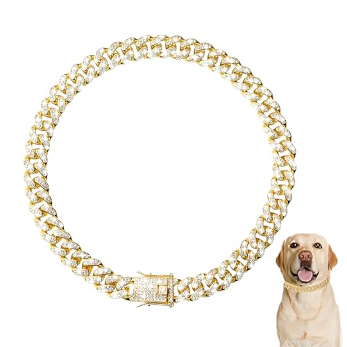 Funkelndes Hundehalsband, Halskette aus Zinklegierung mit Strasssteinen für Haustiere, großes Hundehalsband mit Kristall, glitzerndes Halsband aus weichem Wildleder, Halskette für kleine Haustiere zur von TUJOBA