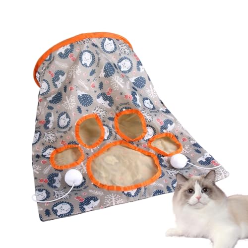 Katzenspieltunneltasche,Faltbare Katzentunneltasche, Interaktive Katzenbohrtasche, Zusammenklappbare, Bezaubernde Pfoten-Design, kreative, robuste Katzen-Spieltunneltasche mit Plüschball für von TUJOBA