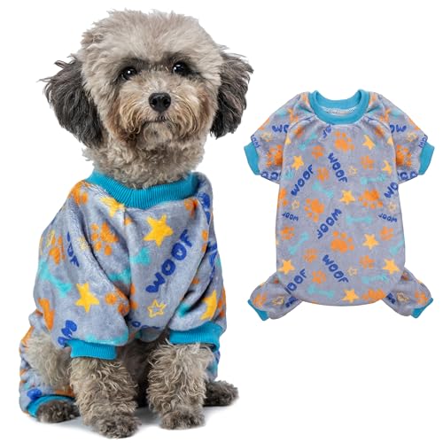 TUKOAW Hunde-Pyjama für kleine Hunde, warmer Winter-Pyjama, Kleidung für kaltes Wetter, Fleece, niedliches Pfotenmuster, Haustier-Einteiler für Hunde, Welpen, Katzen, drinnen und draußen von TUKOAW