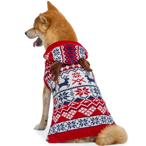 TUKOAW Weihnachtspullover für Hunde, warm, Geweih, Strickwaren, Pullover für kaltes Wetter, niedliches hässliches Urlaubs-Hundekostüm, Outfits mit Loch für die Leine für kleine, mittelgroße und große von TUKOAW